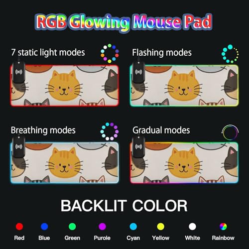 Tapis de souris RVB chat dessin animé avec base antidérapante