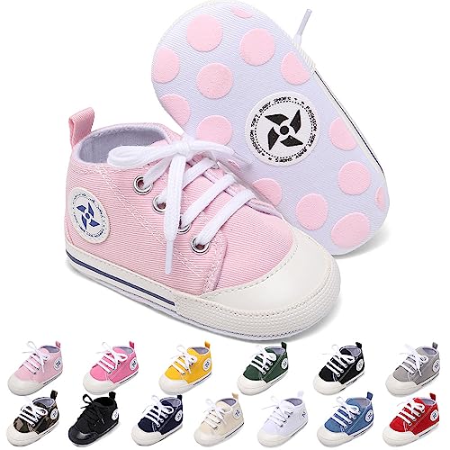 Image of Baby Boys Girls Star High Top Sneaker Soft Anti-Slip Sole Newborn Infant First Walkers Canvas Denim Shoes