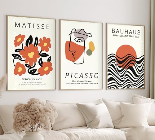 El Mejor Listado de Pósteres - los preferidos. 40 Deco CanvArt - Matisse Picasso Bauhaus Rojo Damasco 3 Impresiones artísticas para pared sin marco, pósteres de exposición de arte, artistas famosos siglo XX, pinturas...