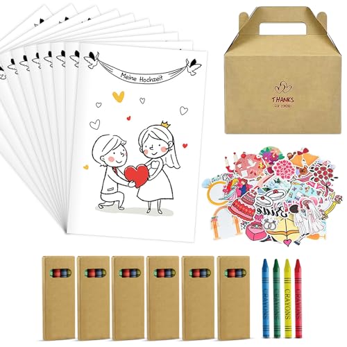 Libro para colorear para bodas Libro de dibujo boda para niños Juego De 10 Unidades Libro De Dibujo Boda Empleo para NiñOs,Bodas,Regalos de Invitados