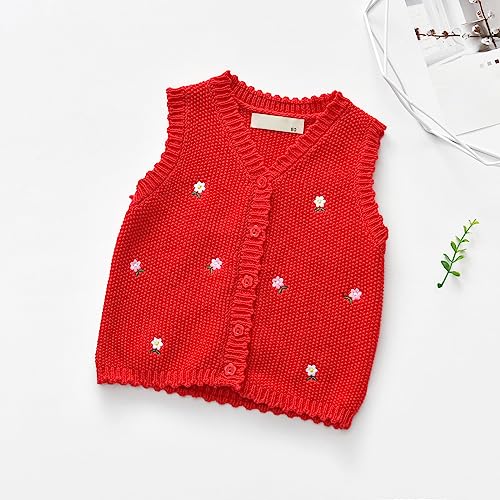 Toddler Girls Floral Knit Sweater Vest | Sleeveless V-Neck Cardigan | Baby Button Down Embroidered Tank Tops Clothes3