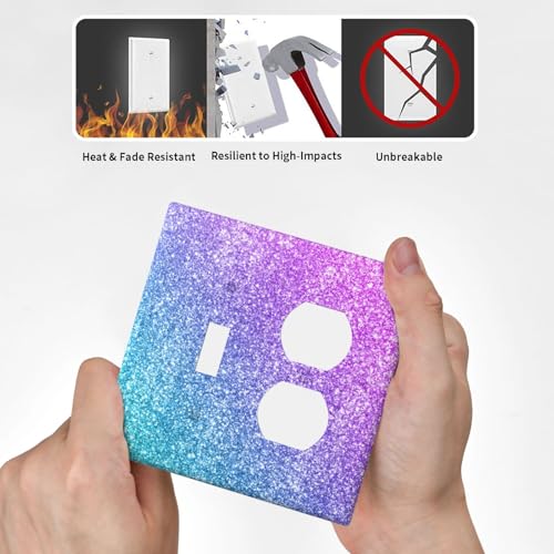 Decorative Outlet Covers Gillter Purple Pink Blue Gradient Sparkle 2 Gang Outlet Cover Wall Plate Single Toggle Duplex Light Switch Cover Plate Switch Plate Covers for Bedroom Home Decor