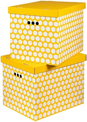 Cardboard Storage Boxes with Lid, Decorative Wardrobe, Closet, Home & Office Organiser with Handle, Flat-Packed, Stackable File Box, Gift for Adults & Kids, Set of 2, Large - Marocco Burgundy