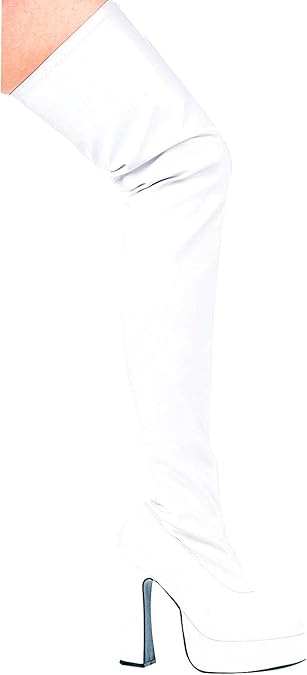 White thigh high boots chunky heel Clearance