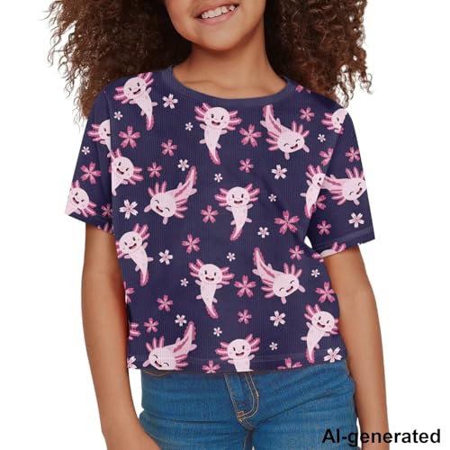 Image of Cute Crop Tops for Girls Short Sleeve Summer T Shirts Fashion Graphic Tees Crew Neck Pullover Tee 5-14 Years