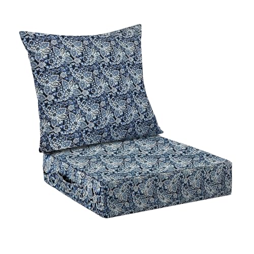 Image of Outdoor Cushions for Patio Furniture,Outdoor Seat Cushion Set 24 x 24 x 5.75 Inch,Waterproof & Fade Resistant Outdoor Chair Cushions,Deep Patio Chair Cushion with Removable Cover,Green Paisley