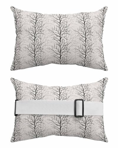 Black Grey Outdoor Beach Pool Chaise Lounge Chair Head Throw Pillow Covers 11x16 with Insert and Adjustable Elastic Stripe Set of 2 Bed Lumbar Pillow Cases,Forest Tree Branch Modern Minimalist Elegant