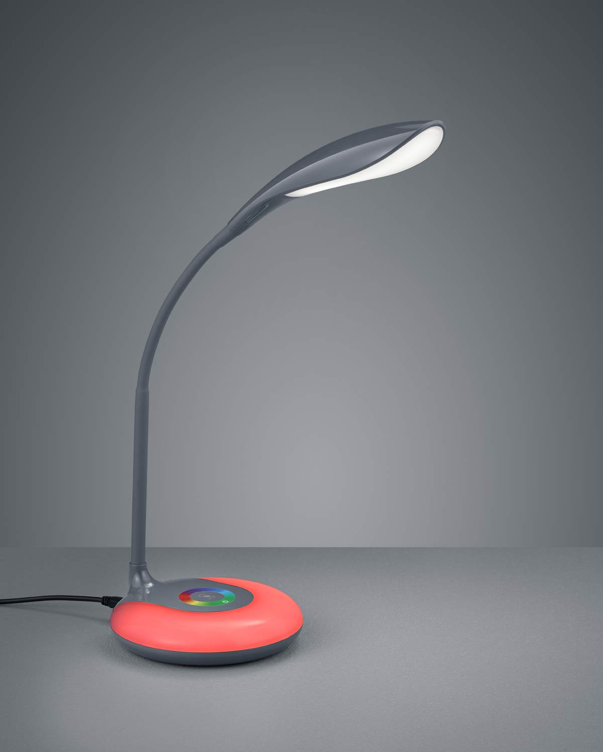 Flexible Schreibtischleuchte KRAIT in Anthrazit mit Touch Dimmer, USB Anschluß + RGB Farbwechsler
