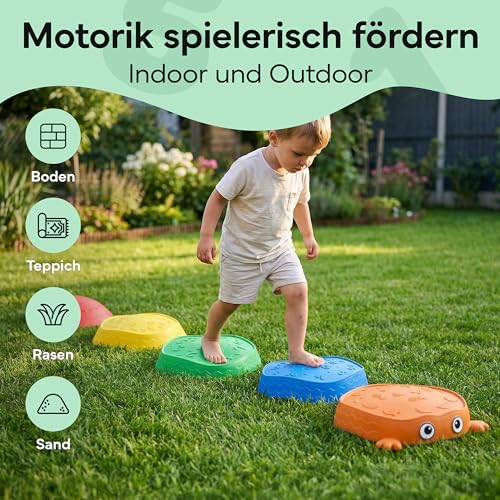 NEOLYMP Balanciersteine Kinder 5er Set – Stapelsteine ab 2 Jahre rutschfeste Trittsteine Indoor Outdoor, Motorik Spielzeug für Balance & Koordination (Balanciersteine Kinder 5er Set)