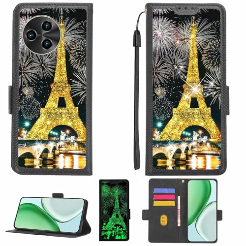 Aroepurt Case Compatible for Sunelan Mountain M9 Phone Case Flip Cover [with Tempered Glass Screen Protector][RFID Blocking][Gold Glitter+Luminous] LPT-TT