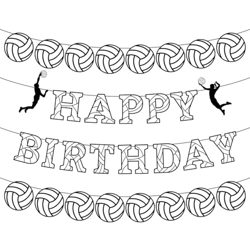 Bannière d'Anniversaire de Volley-Ball, Guirlande d'Anniversaire sur le Thème du Volley-Ball Décorations de Fête de Volley-Ball pour Fournitures de Fête d'Anniversaire sur le Thème du Sport