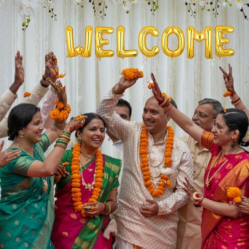 Image of Welcome Banner Gold for Birthday Wedding Office Home Baby Boy Girl Foil Balloon Decoration Decor Celebration Golden