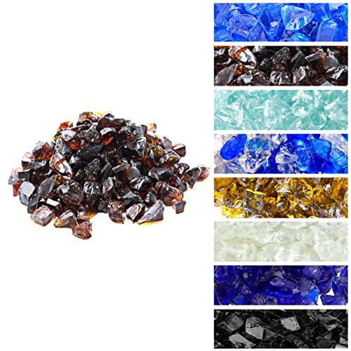 Mr. Fireglass Crushed Fire Glass for Natural or Propane Fire Pit Fireplace and Landscaping,10 lb High Luster Amber