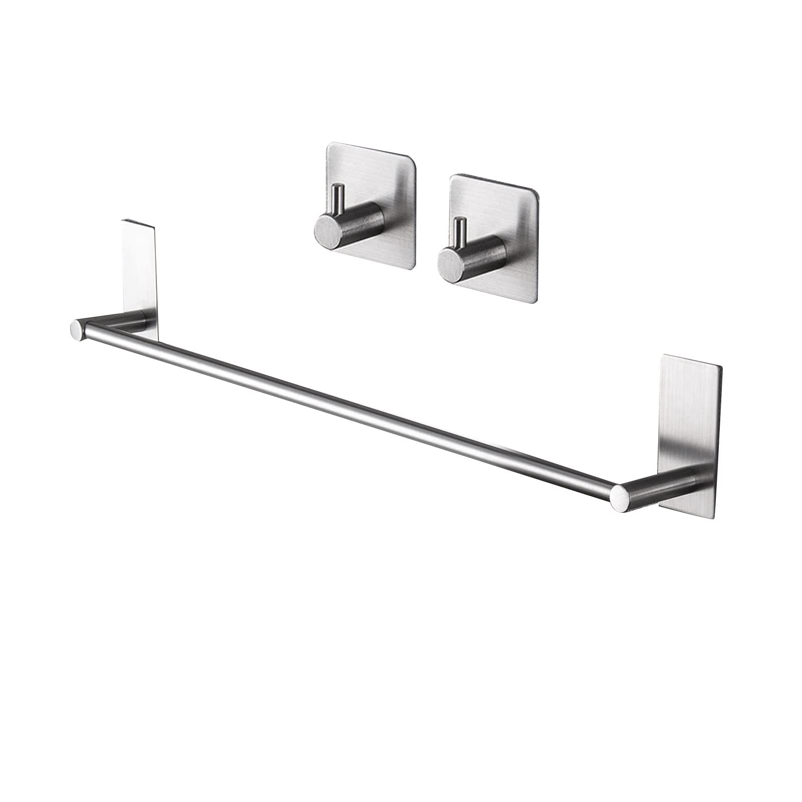 Toallero de 16 pulgadas con 2 ganchos adhesivos, toallero de mano montado en la pared, accesorios de baño plateados, fácil instalación, gancho de toalla para uso doméstico