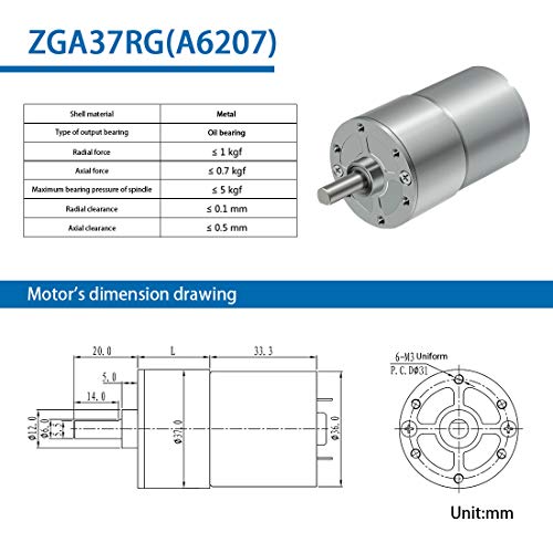 LMioEtool DC Gear Motor, High Torque Reversible Electric Geared Motor - with Centric Output Shaft Gearbox (12V/5RPM)