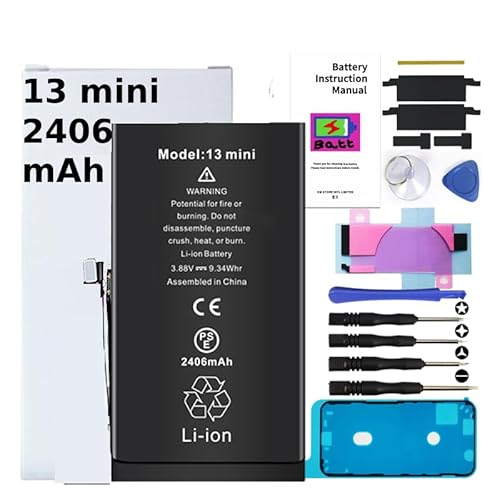 Battery Kit for iPhones Includes Waterproof Sticker, Battery Stickers, MAGNETIC Tools Battery Replacement for iPhone (iPhone 13 Mini)
