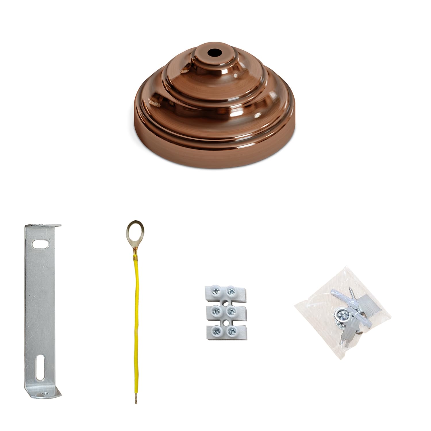 Industrial Single Point Outlet Ring Drop Metal Front Fitting Ceiling Rose Pendant Cable Grip Flex Clamp Light Fitting Hanging Lamp Ceiling Light (Copper, 5 PACK)
