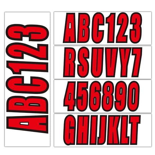 Image of 3 inch Boat Registration Numbers and Letters Marine Sticker Decal | 4 Sets Alpha-Numeric Vinyl Letter for Jet Ski PWC Personal Watercraft Solid Red