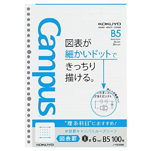 コクヨ 学習罫キャンパス ルーズリーフ 図表罫 6mm B5 100枚 ノ-F836BK 2個セット