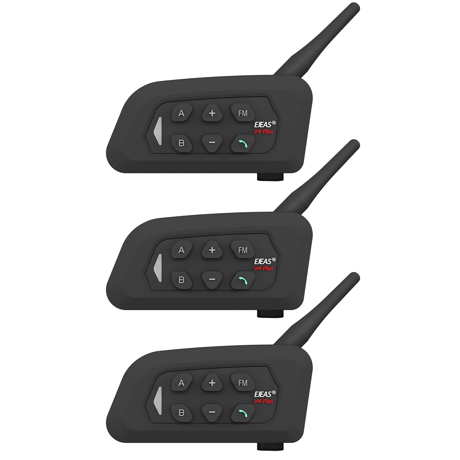 SolaMr V4 Plus Intercomunicador Casco Moto, Bluetooth 5.1 Accesorios Moto Intercom con Reducción de Ruido CVC, Radio FM e Intercomunicador 4 Vías hasta 1500 M - 3 Pack