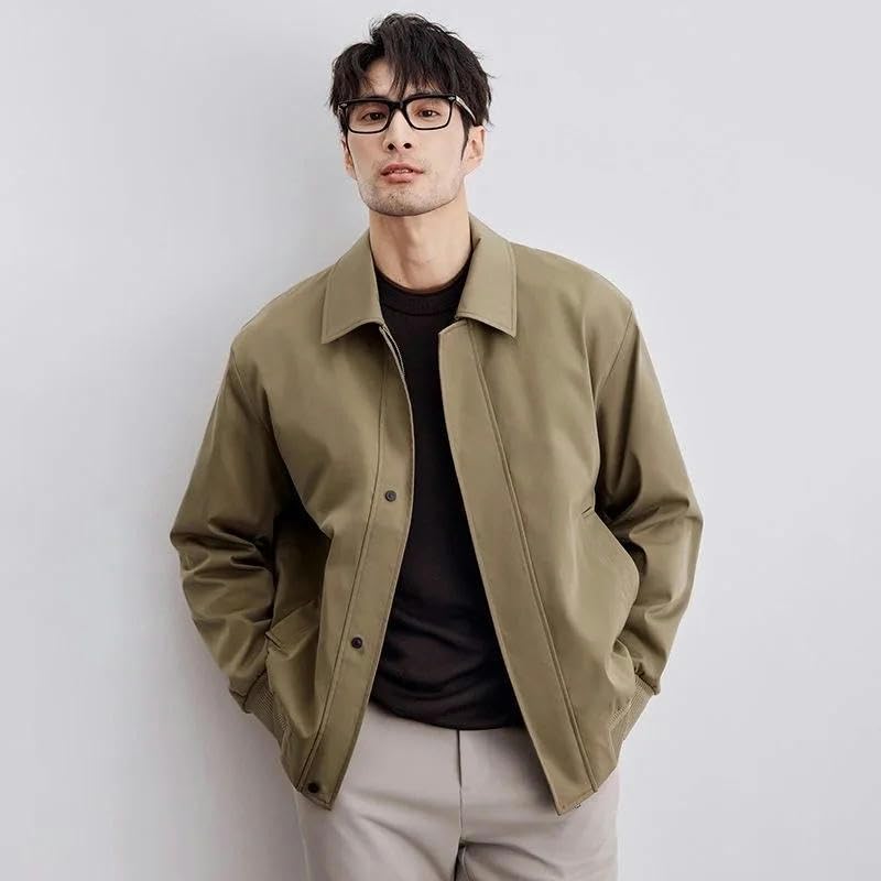 Vintage Jacket Men Spring Casual Loose Retro Short Coat Solid Color Turndown Collar Street Outwears3