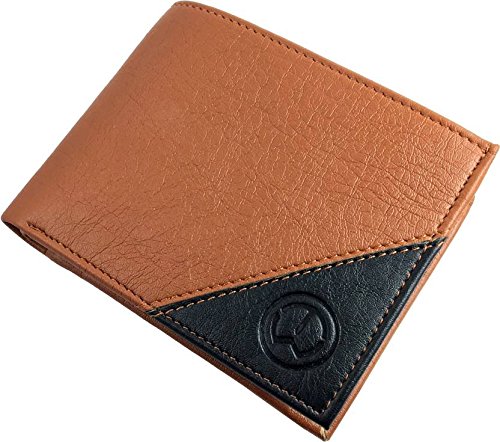 TnW Men Tan, Black Artificial Wallet (3 Card Slots) Made in Genuine Leather Credit Card Case with Key Ring and Multiple Card Slots