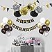 Birthday Decorations,Birthday Party Supplies include 113Pcs Banners Triangular Flag Hanging Swirls Paper Pompoms Pentagram Balloons Black and Gold Balloons for 20th 30th 40th 50th 60th 70th Party Supplies
