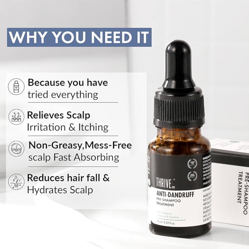 Image of ThriveCo Anti Dandruff Hair Serum Pre-Shampoo Dandruff Treatment for Itchy, Dry & Flaky Scalp | With Octopirox, Pentavitin & Arginine | Reduces Hair Breakage & Strengthens Hair for Men & Women | 10ml
