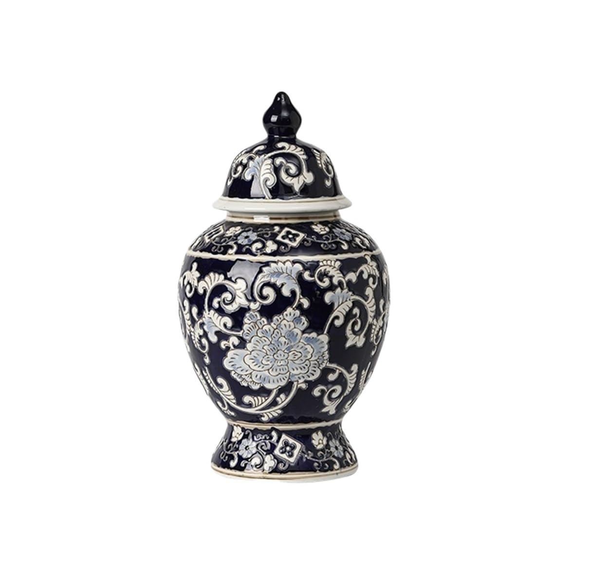 GFJHdfhE Chinese Style Decorative Jar Ceramic Blue And White Porcelain Ginger Jar Decorative Vase Flower Display