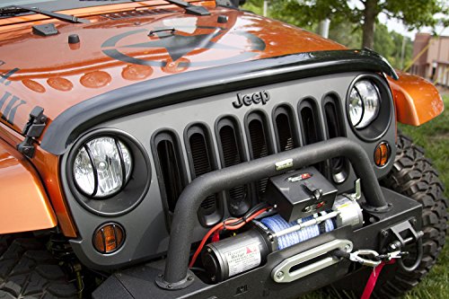 Rugged Ridge 11350.02 Hood Bug Deflector, Wraparound, Smoke; 07-18 Jeep Wrangler JK