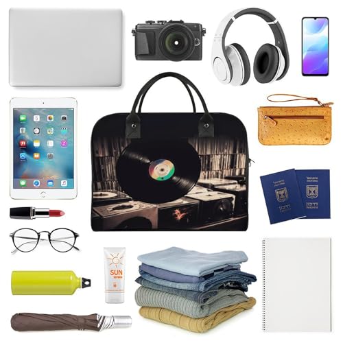 Travel Bag Lightweight Overnight Bag Portable Vinyl Records Print Tote Bags For Women And Men4