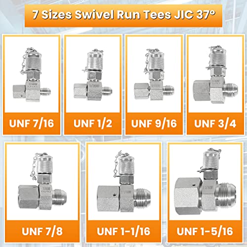 Image of JIC37 Hydraulic Swivel Run Tees Hydraulic Tee Connector Tester Tee Coupling Set for Excavator Construction Machinery Hydraulic System 9000PSI /600BAR /60MPa (7 Pack)