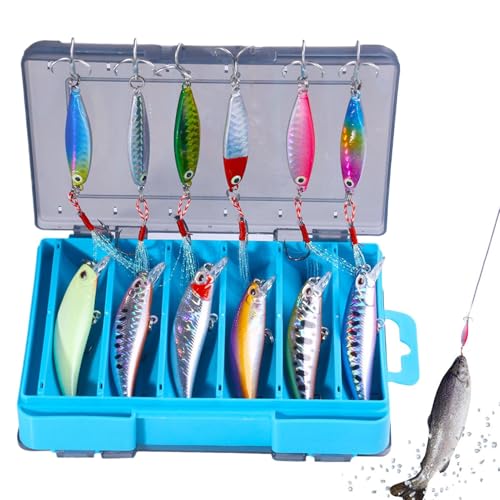 Jerkbaits pour la pêche au bar : lot de 12 leurres flottants 3D avec boîte pour l'eau douce