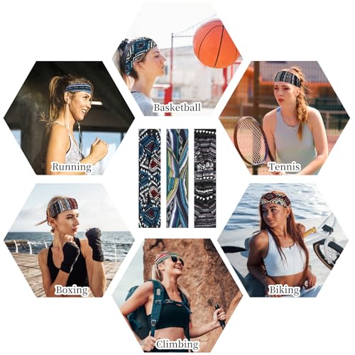 Image of YARIEW 6Pcs Headbands Paisley Bandanas Head Bands Sweat Band Hair Wrap Headwrap Fashion Boho Wide Thick Workout Yoga Elastic Headbands Mens Cooling Running Sports Headband Sweatbands for Women and Men