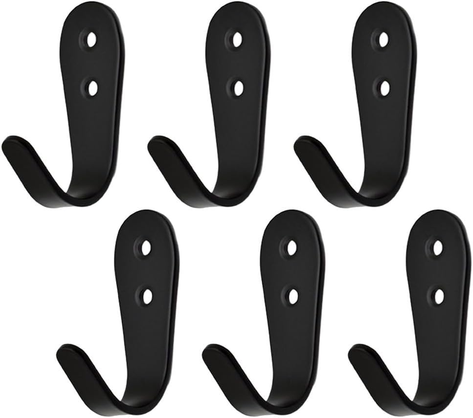 6-Pack Heavy-Duty Steel Wall- Coat Hooks Bathroom, Kitchen & Bedroom – Black Towel, Robe & Bag Hangers with Concealed Screws, 53mm Length