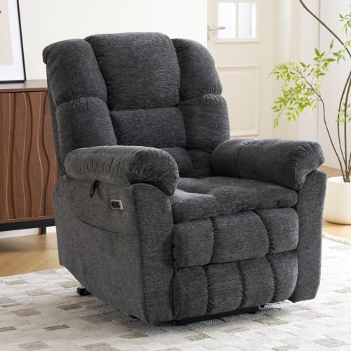 fanzutuz Triple Motor Power Lift Recliner Chair for Elderly with Heat and Massage,Lay Flat Lift Chair with Electric Adjustable Headrest, Infinite Position,Extended Footrest,Dark Grey