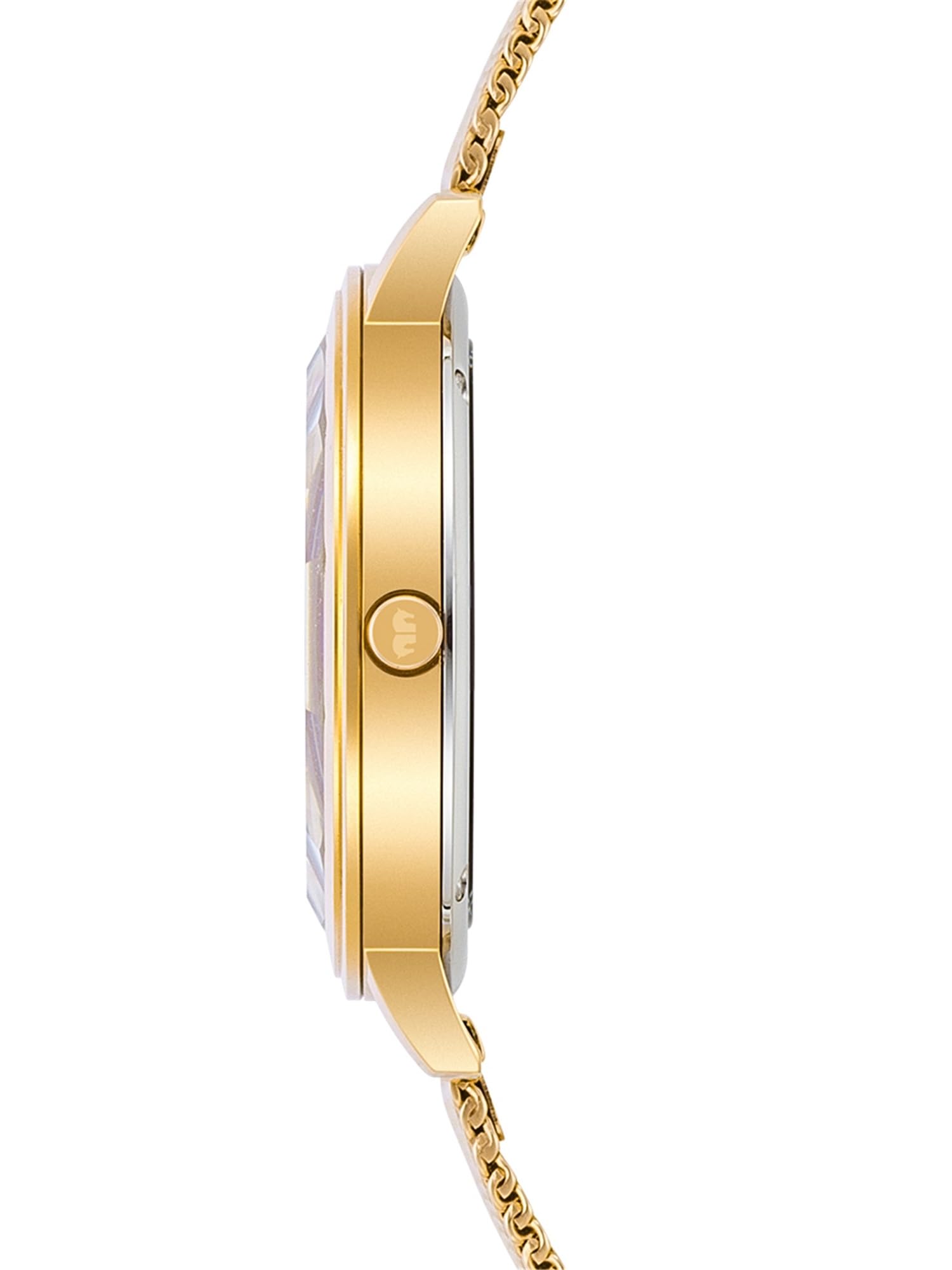 Rhodenwald & Söhne Lucrezia Damen Uhr Edelstahl Gelbgold 3 ATM Quarzwerk | Milanaise-Armband,verzier mit Kristallen,Mineralglas,analog,weißes Zifferblatt,Armbanduhr,Fashionuhr,Skeletonoptik,10010419