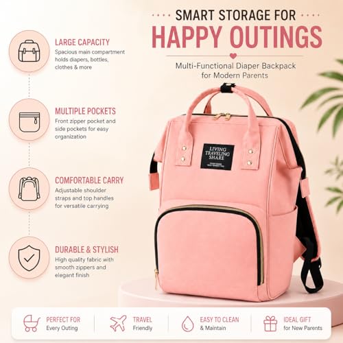 Image of Baby Diaper Bag Backpack for Mothers - Large Capacity Multi Functional Baby Care Bag with Front Pocket, Dual Handles, Shoulder Straps and Zipper Compartments