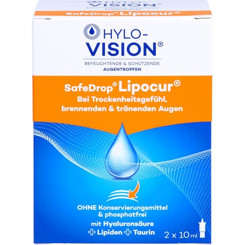 Hylo-Vision SafeDrop Lipocur Augentropfen 3-facher Schutz & Linderung bei Trockenheitsgefühl brennenden tränenden Augen & Lipidmangel konservierungsmittelfrei geeignet bei Kontaktlinsen 2x10 ml