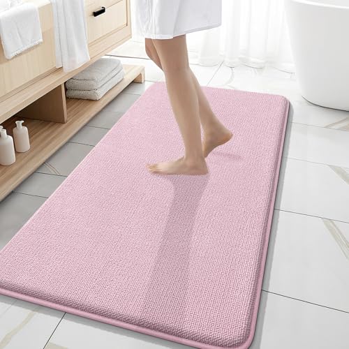 Image of OLANLY Thick Memory Foam Bathroom Runner Rugs 47x20, Extra Soft Absorbent Long Bath Rug, Quick Dry, Non-Slip, Machine Washable Bath Mat for Bathroom, Tub and Shower, Home Decor Accessories, Dusty Rose