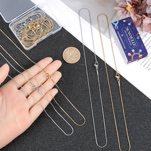 SUNNYCLUE 12 PACK 18 Inch/ 0.45m 1mm Stainless Steel Snake Chain Bulk Silver Gold Snake Chains Necklace Metal Lobster Claw Clasps Cable Chains Necklaces for jewellery Making Supplies Women Adult Diy - Image 3