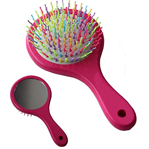 Beautyours 2pcs Pink Wood+Plastic, 7'' Length and 6.5'',Wet Dry, Protects the scalp, w/ Mirror Detangling No Tangle Hair Style Shower Tool Beauty Brushes