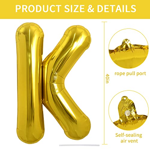 Image of TONIFUL 40 Inch Large Gold Letter K Balloons, Foil Mylar Big Balloons for Birthday Party Anniversary Supplies Decorations