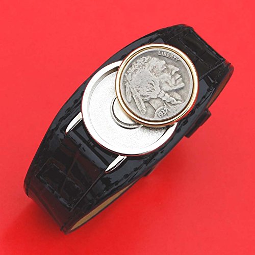 Miniatura 3 de US 1937 Indian Head Buffalo Nickel Coin Magnetic Golf Ball Marker Black PU Faux Leather Golf Bracelet