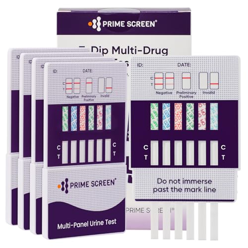 PrimeScreen Drug Testing Kits Drug Tests 5 Pack 6 in 1 Drug Test for Cannabis Cocaine Opiates Methamphetamine Amphetamines Benzodiazepines