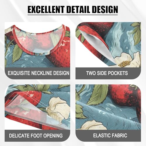 ALAZA Strawberries White Flowers Pajama Set Short Sleeve Sleepwear Soft Lounge Nightwear4