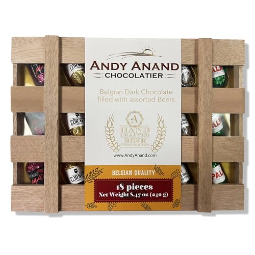 Andy Anand Chocolatier European Flavored Dark Chocolate Bottles Design, Gluten Free Assorted Flavors Chocolates, Packed in a Wooden Gift Box (18 Pcs)