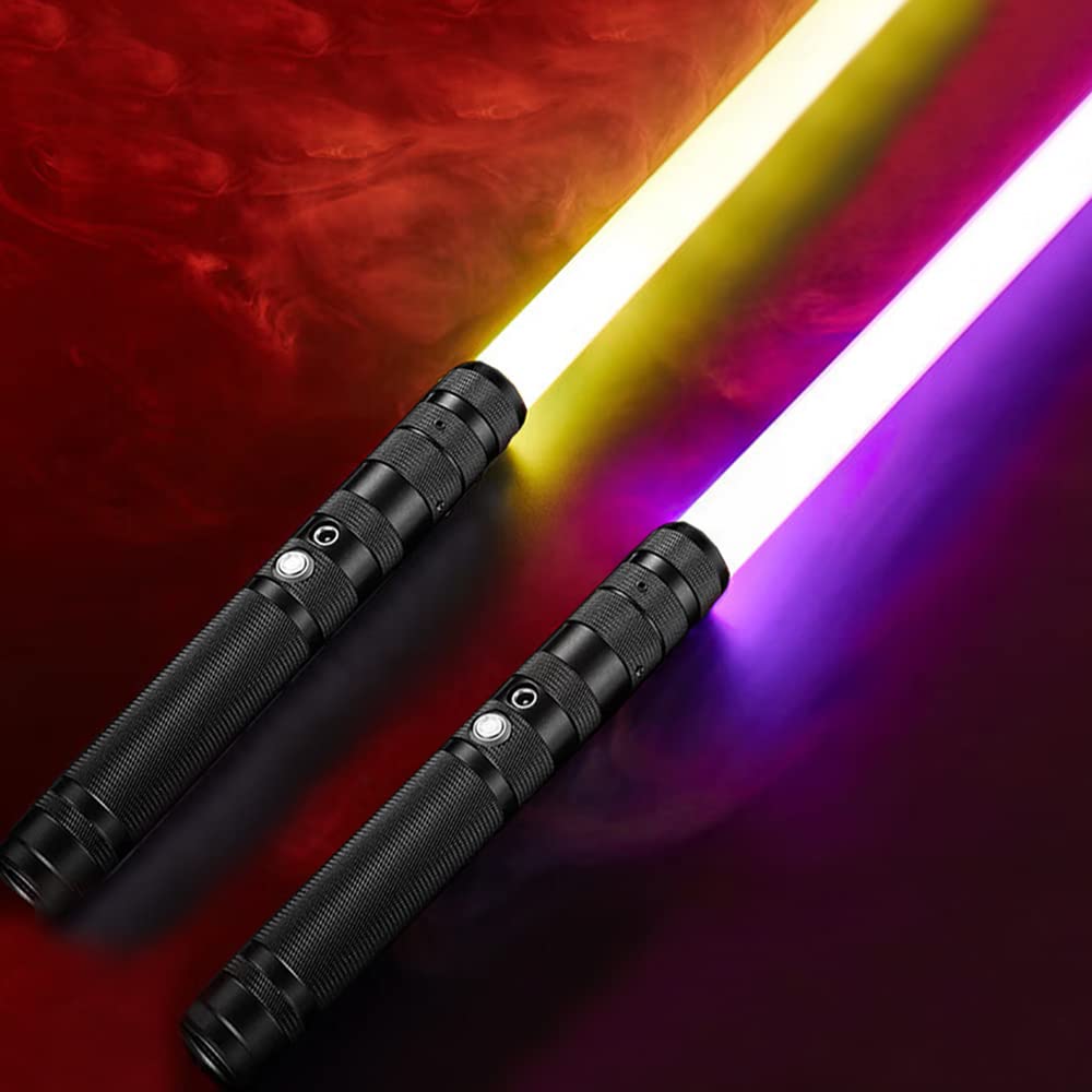 NPYPQ 2 Pack Lightsaber 2-in-1 LED FX Rechargeable Metal Aluminum Hilt Dual Light Saber Swords Set with Connector Birthday Xmas Gift Halloween Cosplay Accessories Suitable for Children