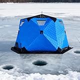 Tienda de campaña de pesca en hielo, portátil desplegable con gato de estufa y piso, shanty de invierno aislado para 6-10 personas, resistente al viento, 4 capas térmicas