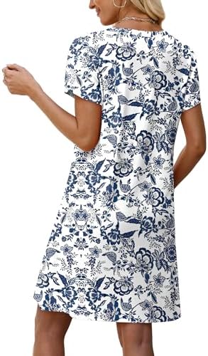 OFEEFAN Summer Dresses for Women 2026 Beach Vacation Clothes Casual Dresses for Women Baby Shower Dress Summer Cruise Outfits Floral Blue L - 4